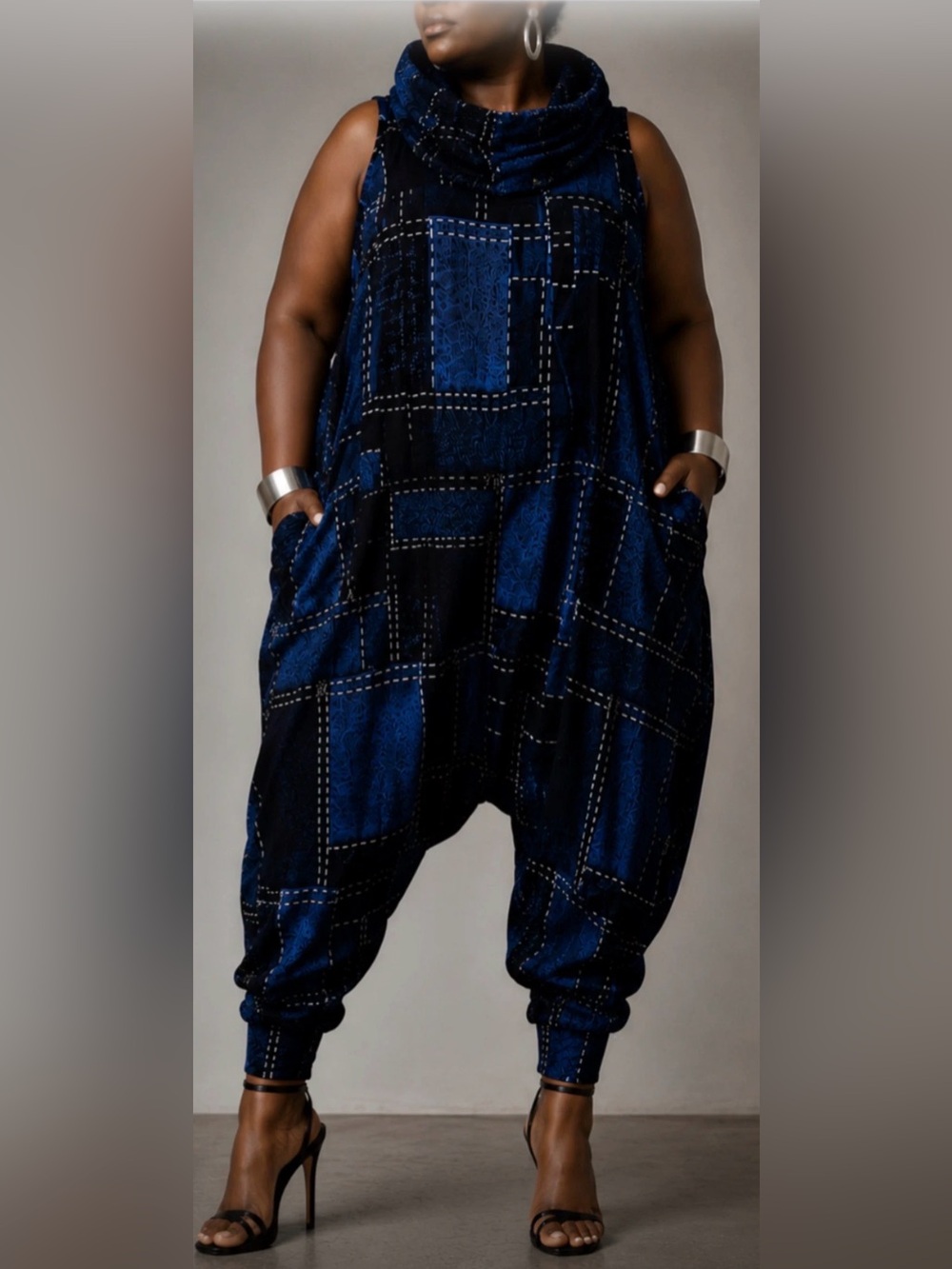 Blue & Black Patchwork Harem OVERSIZED Jumpsuit